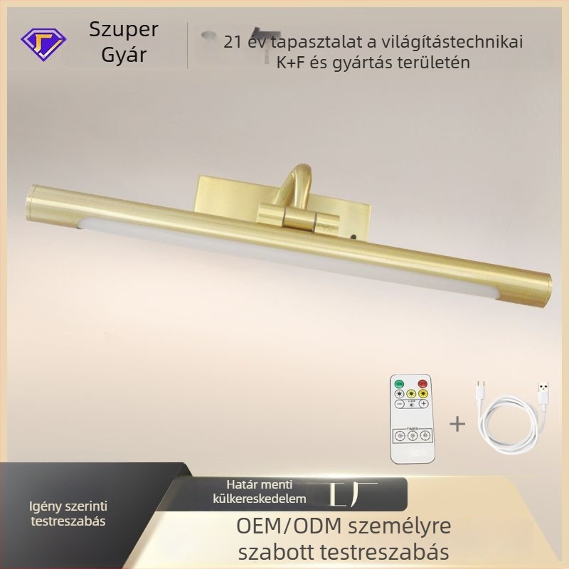 LED tükör előtti világítás – modern, minimalistikus falikar hálószoba, nappali és folyosó számára; újratölthető és fényerő-szabályozható.