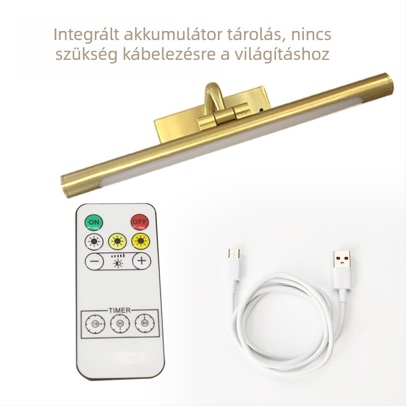 LED tükör előtti világítás – modern, minimalistikus falikar hálószoba, nappali és folyosó számára; újratölthető és fényerő-szabályozható.
