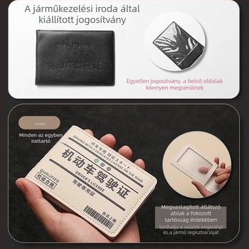 Bőr vezetői engedély-tároló és kártyatartó, 3 az 1-ben dokumentumok rendező, uniszex