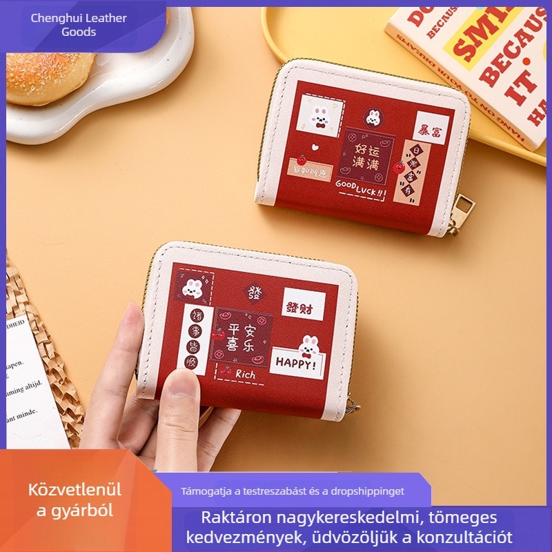 Női kártyatartó újévi motívummal, pénztárca, rendező azonosító és hozzáférési kártyákhoz, antimagnetikus cipzár, integrált kártya- és ID-táska