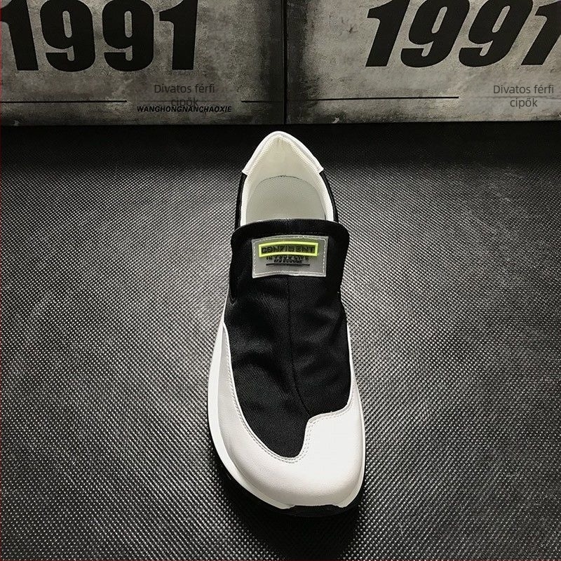 Férfi slip-on vászoncipő, vastag talpú, koreai stílusú mindennapi sneaker