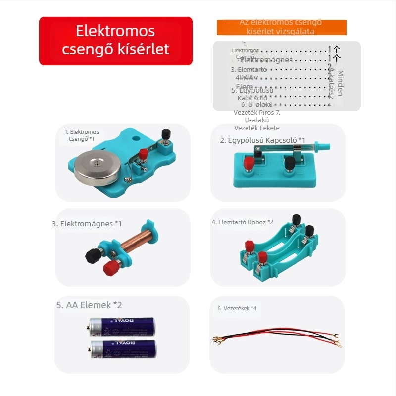 Elektromágneses és relés harang modellkészlet DC-kísérletekhez, általános- és középiskolai oktatás