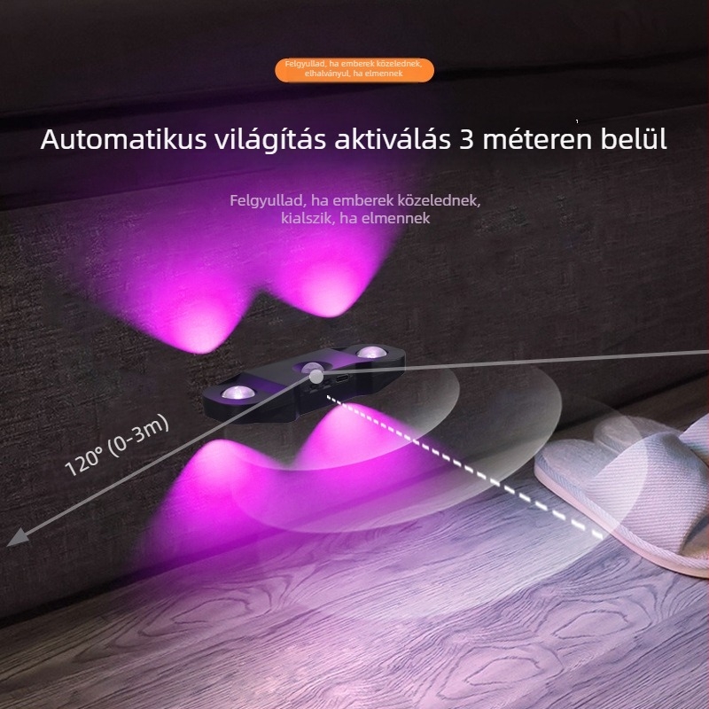 Vezeték nélküli fali lámpa éjjeliszekrényhez mozgásérzékelővel, ABS anyagból, modern minimál stílus