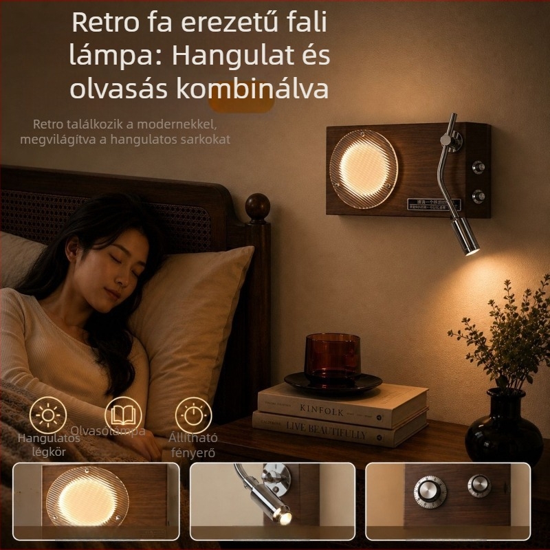 Lemez-stílusú vintage falikar LED-es, francia retro hálószobai éjjeli lámpa, Bauhaus tervező vezeték nélküli falilámpa