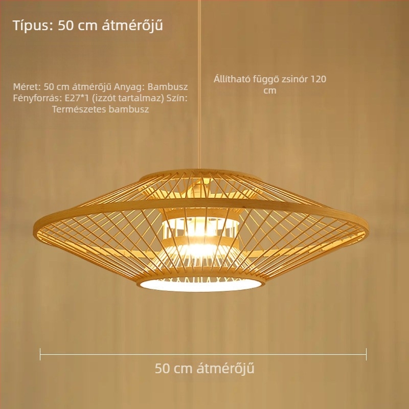 Új kínai stílusú függő lámpa éttermek és szállodák számára, test fa és bambusz, egyfejű, LED, 220V.