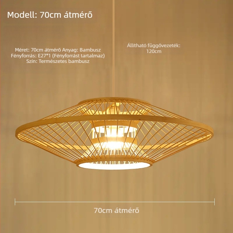 Új kínai stílusú függő lámpa éttermek és szállodák számára, test fa és bambusz, egyfejű, LED, 220V.