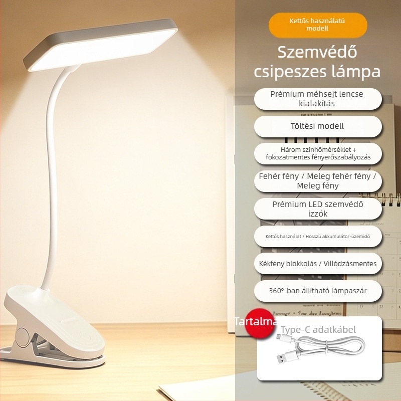 LED tanuláshoz rögzítős lámpa szemvédővel, éjjeli lámpa kollégiumhoz