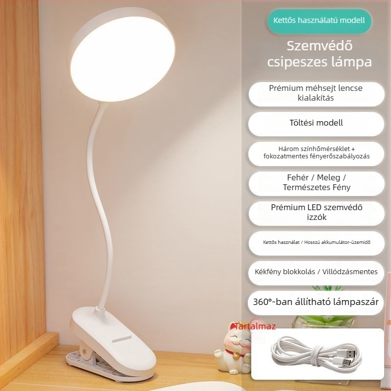 LED tanuláshoz rögzítős lámpa szemvédővel, éjjeli lámpa kollégiumhoz