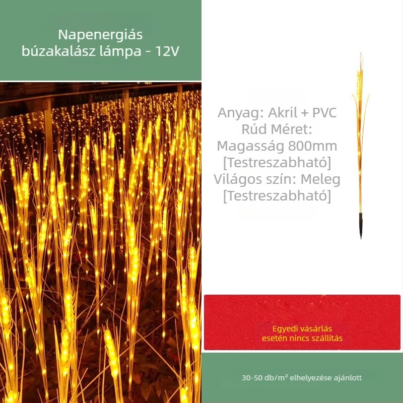 Napelemes LED földre szúrható lámpa, búzaszár formájú, kültéri tájvilágításhoz