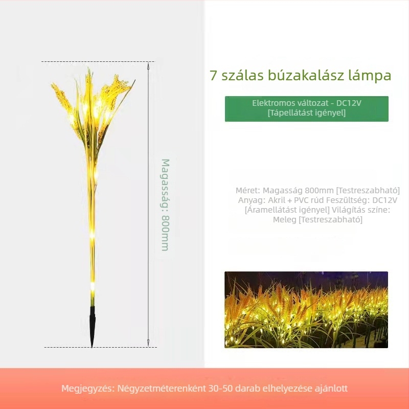 Napelemes LED földre szúrható lámpa, búzaszár formájú, kültéri tájvilágításhoz
