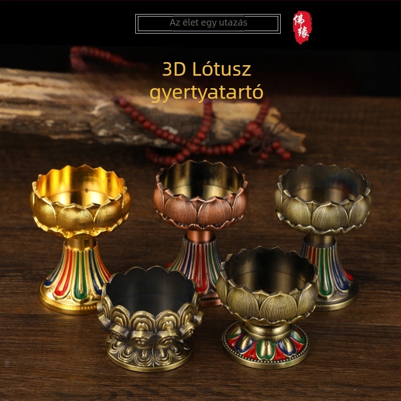 Lótusz gyertyatartó lámpa, fém, otthoni dekoráció, Buddha tiszteletére ajándék