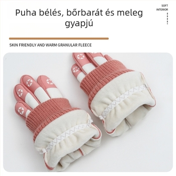 Gyermek téli kesztyűk fleece béléses, vastag, csúszásmentes, kültéri kerékpározáshoz, vízálló és szélálló, meleg síkesztyűk 4–17 éveseknek