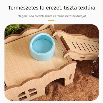 Fából készült játék ház létrával hörcsögök és kisállatok számára; fa tájdekoráció és hörcsög kellékek készlet