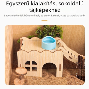 Fából készült játék ház létrával hörcsögök és kisállatok számára; fa tájdekoráció és hörcsög kellékek készlet