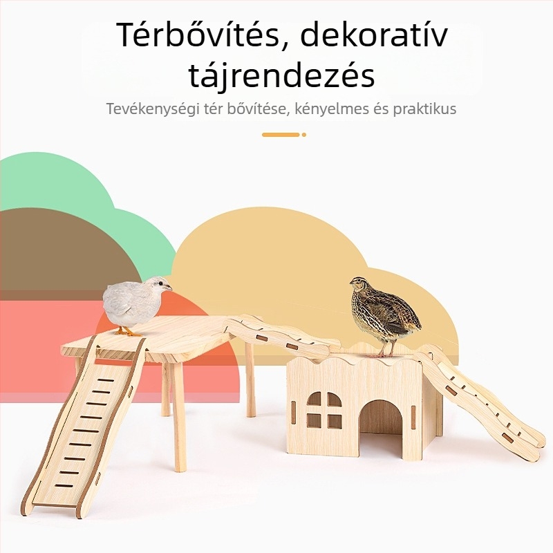 Fából készült játék ház létrával hörcsögök és kisállatok számára; fa tájdekoráció és hörcsög kellékek készlet