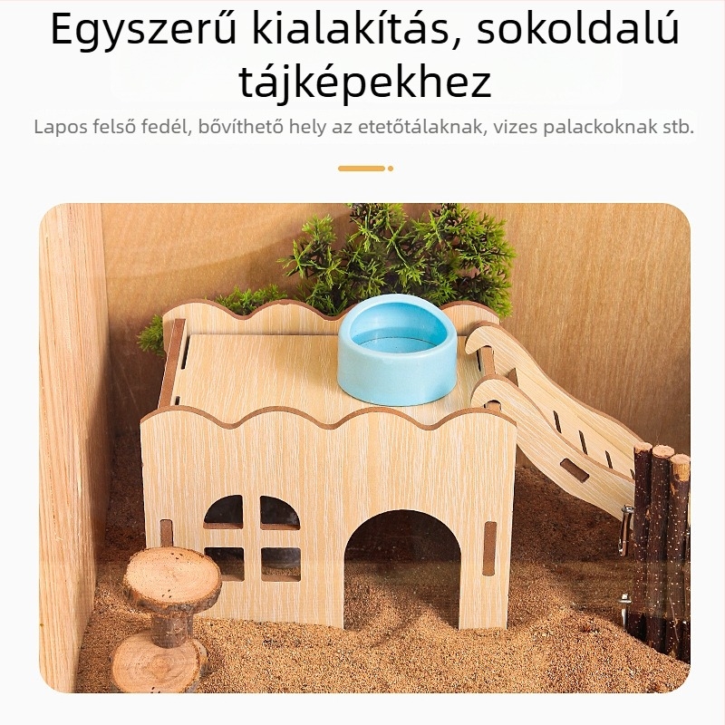 Fából készült játék ház létrával hörcsögök és kisállatok számára; fa tájdekoráció és hörcsög kellékek készlet