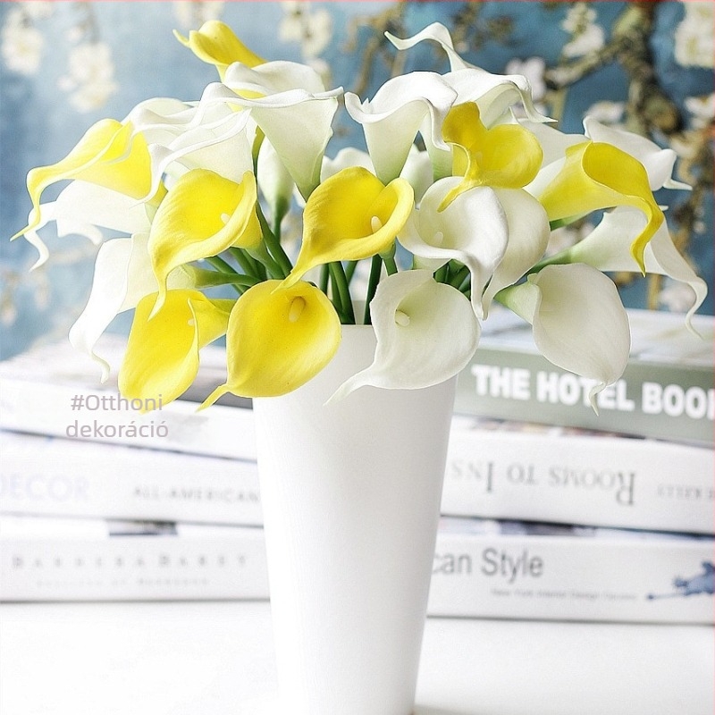 PU művirágok: mini calla-liliom csokor, 8 szálból álló esküvői és otthoni dekorációhoz