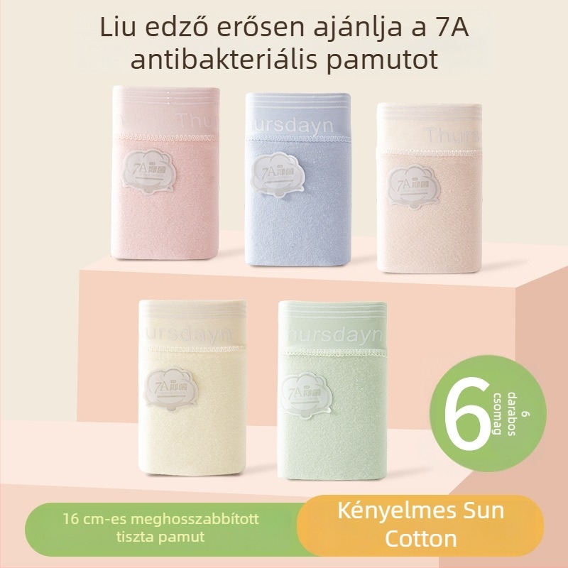 Női pamut alsónemű középmagas derékkal, lélegző és antibakteriális, 7A pamut.