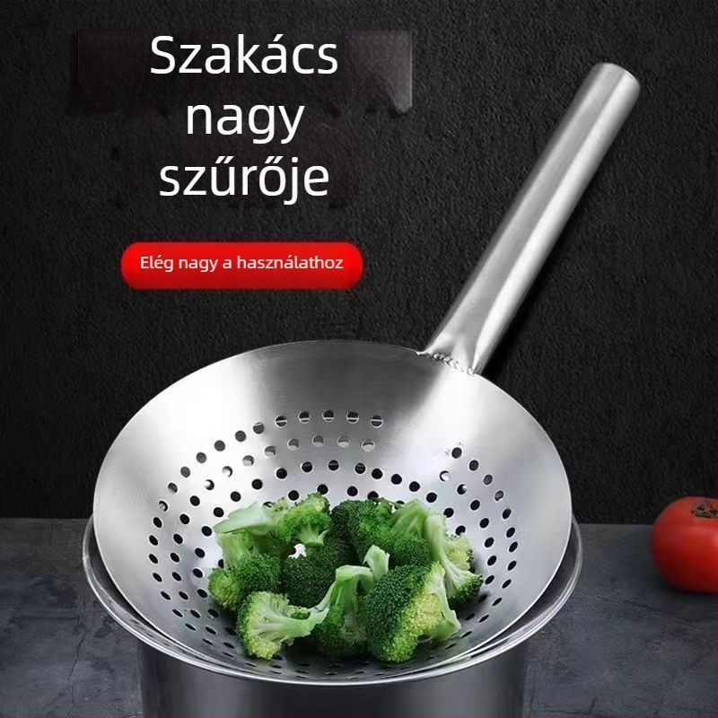 Meddo Vastagított rozsdamentes acél fritőzs szűrőkanál – Nagy méretű konyhai szűrő háztartási és kereskedelmi használatra