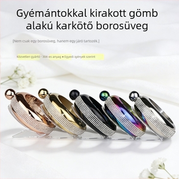304 rozsdamentes acél köves karkötő-flakon, nőknek, kör alakú 3.5 oz-os likőrös üveg, elektroplattált