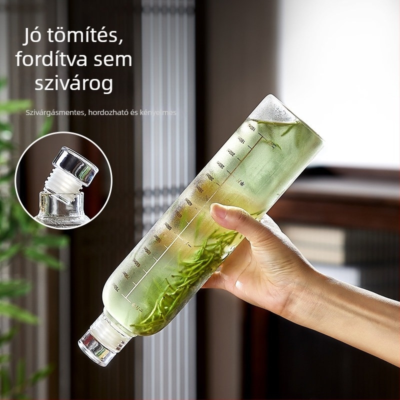 Hideg tea palack, boroszilikát üvegből, 500 ml, hordozható, zárható, ideális hideg teához és hideg vízhez