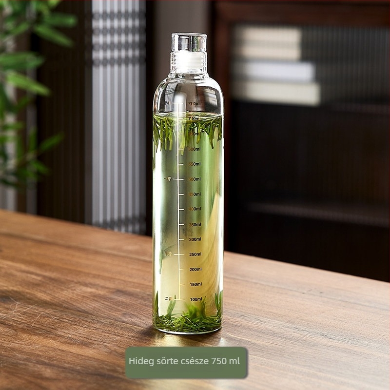 Hideg tea palack, boroszilikát üvegből, 500 ml, hordozható, zárható, ideális hideg teához és hideg vízhez
