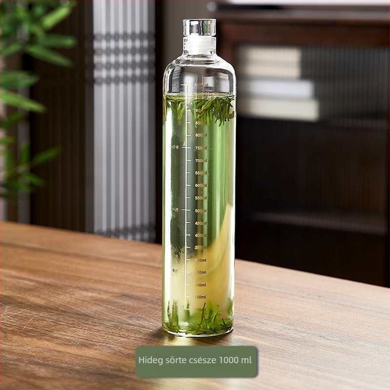 Hideg tea palack, boroszilikát üvegből, 500 ml, hordozható, zárható, ideális hideg teához és hideg vízhez