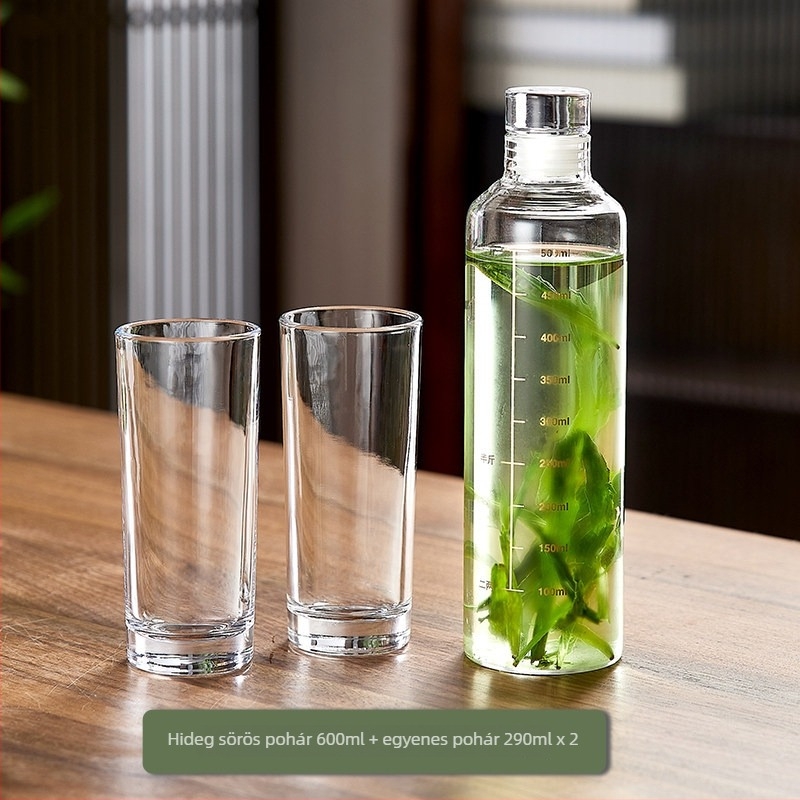 Hideg tea palack, boroszilikát üvegből, 500 ml, hordozható, zárható, ideális hideg teához és hideg vízhez