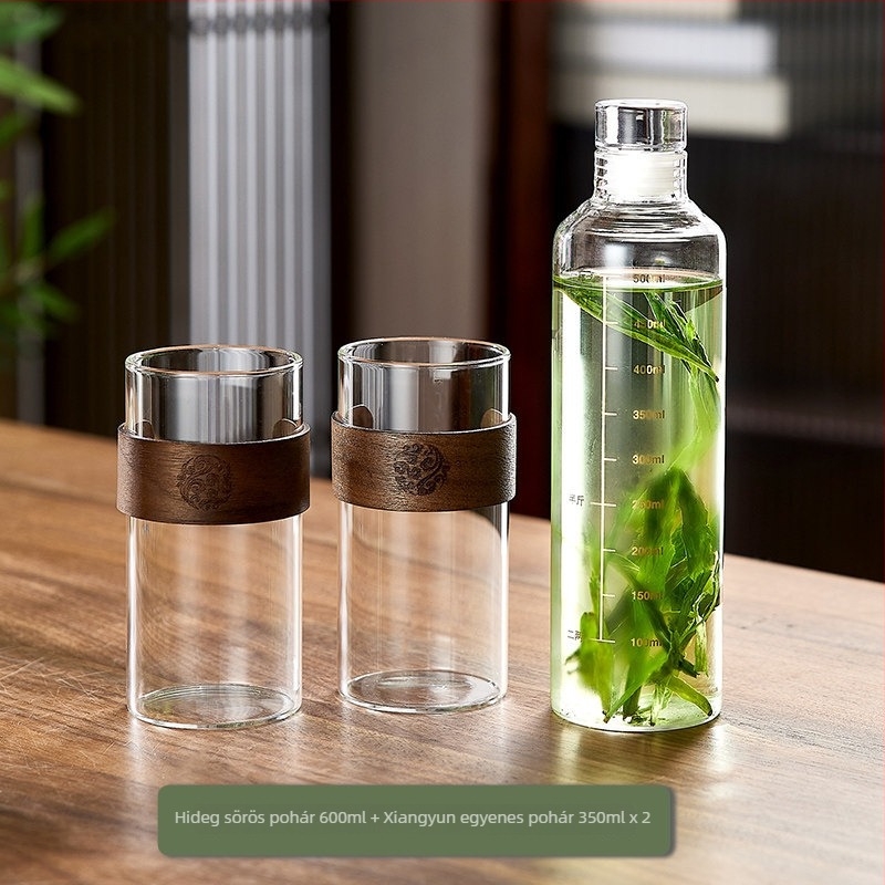 Hideg tea palack, boroszilikát üvegből, 500 ml, hordozható, zárható, ideális hideg teához és hideg vízhez