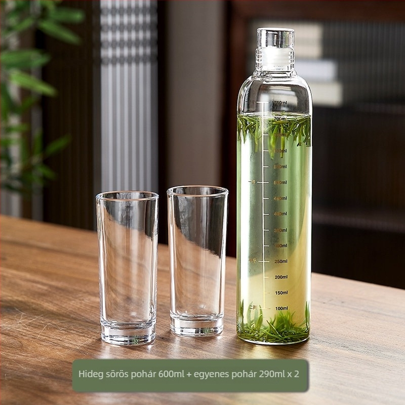 Hideg tea palack, boroszilikát üvegből, 500 ml, hordozható, zárható, ideális hideg teához és hideg vízhez