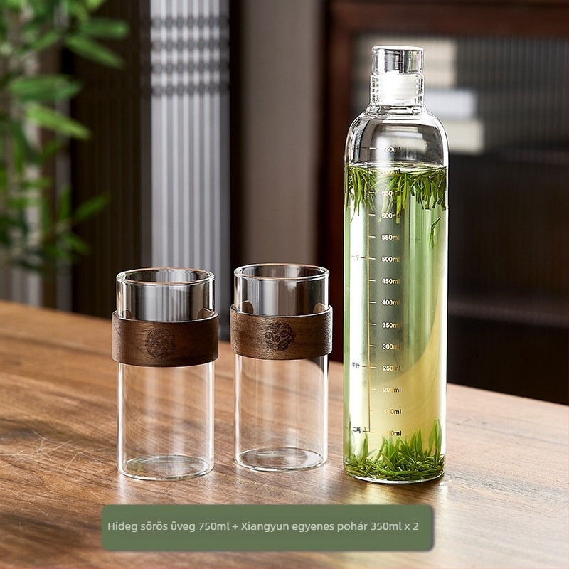 Hideg tea palack, boroszilikát üvegből, 500 ml, hordozható, zárható, ideális hideg teához és hideg vízhez