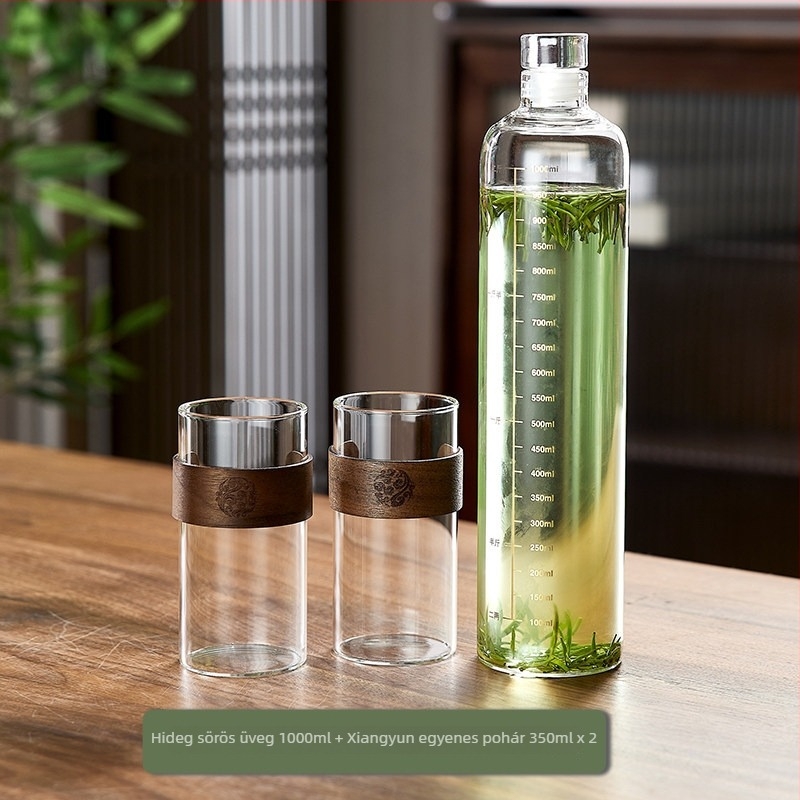 Hideg tea palack, boroszilikát üvegből, 500 ml, hordozható, zárható, ideális hideg teához és hideg vízhez