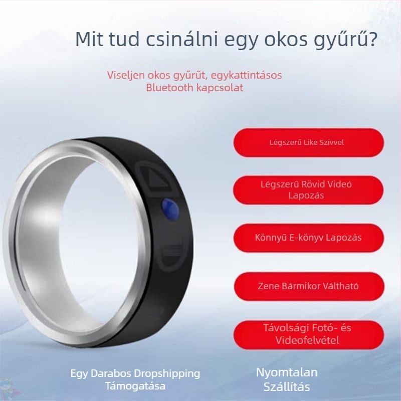 Új okosgyűrű Bluetooth Selfie funkcióval, vezeték nélküli videóvezérléssel és e-könyvek oldalainak lapozásával