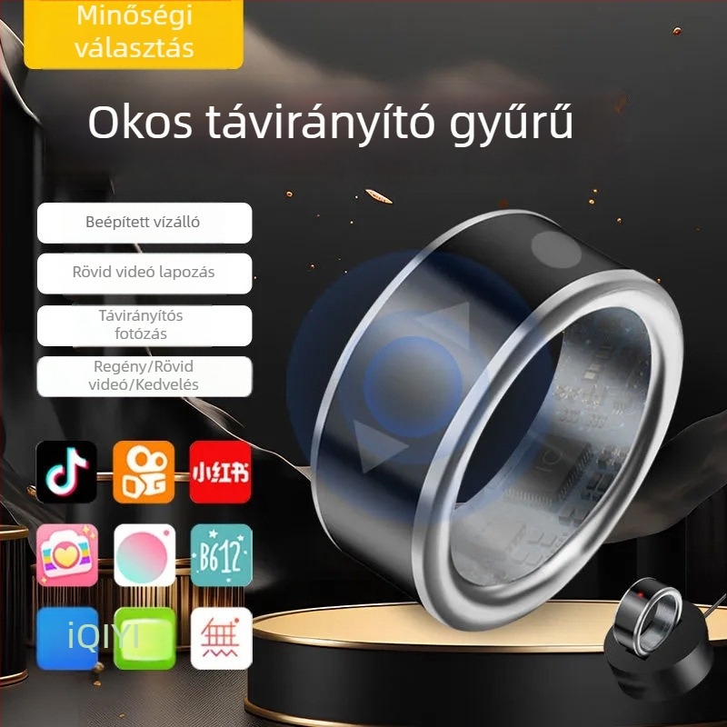 Okos Bluetooth gyűrű távirányító rövid videókhoz, oldalak váltása, e-könyv like gomb, szelfi gyűrű, hordozható