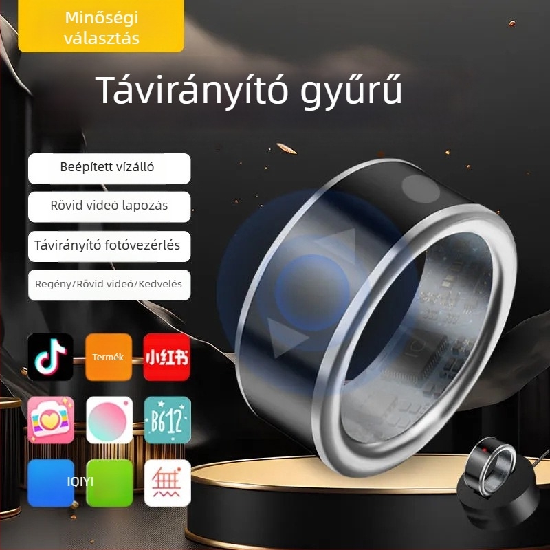 Okos Bluetooth gyűrű távirányító rövid videókhoz, oldalak váltása, e-könyv like gomb, szelfi gyűrű, hordozható