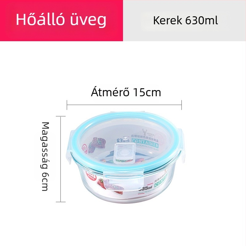 Magas hőállóságú boroszilikát üvegből készült ételtároló edény, mikrohullámú sütőben is használható, téglalap alakú, 800–1000 ml, logóval