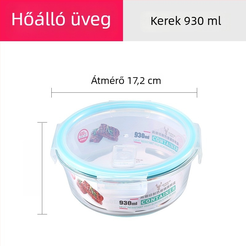 Magas hőállóságú boroszilikát üvegből készült ételtároló edény, mikrohullámú sütőben is használható, téglalap alakú, 800–1000 ml, logóval