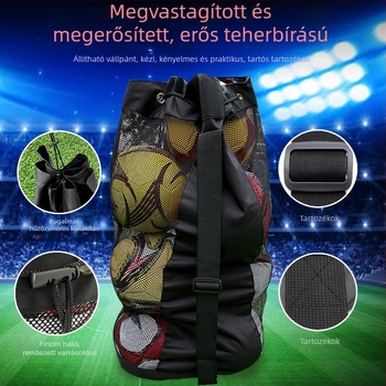 Sepwolf futball- és sportfelszereléshez hálós rekeszű táska, nagy kapacitású labdás táska (50–80 L), futballhoz, kosárlabdához és röplabdához, egyedi dizájn