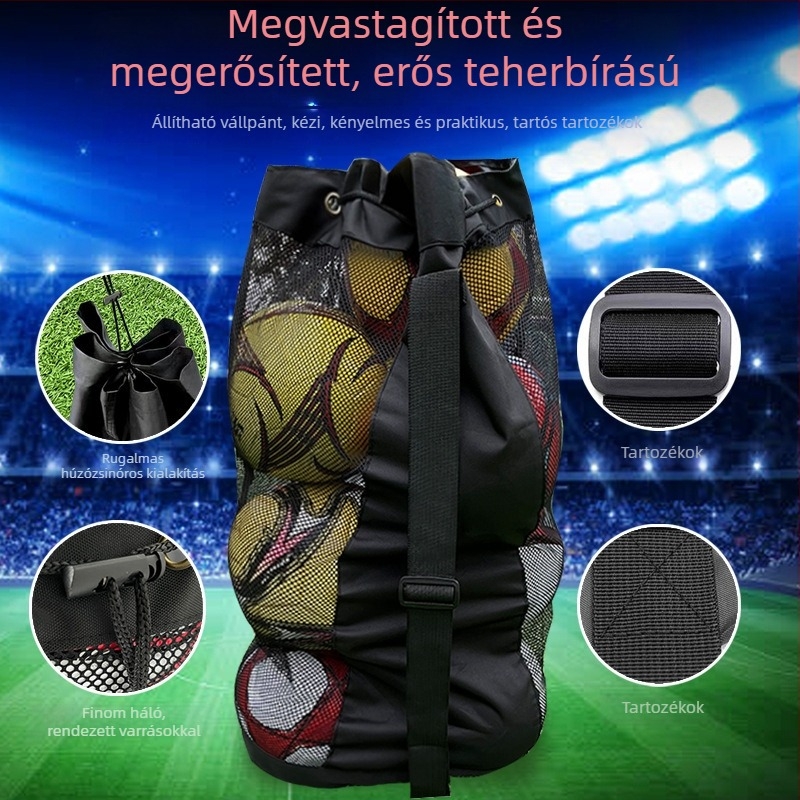 Sepwolf futball- és sportfelszereléshez hálós rekeszű táska, nagy kapacitású labdás táska (50–80 L), futballhoz, kosárlabdához és röplabdához, egyedi dizájn