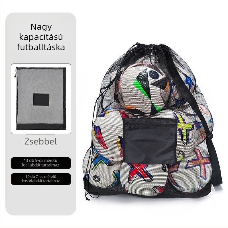Sepwolf futball- és sportfelszereléshez hálós rekeszű táska, nagy kapacitású labdás táska (50–80 L), futballhoz, kosárlabdához és röplabdához, egyedi dizájn