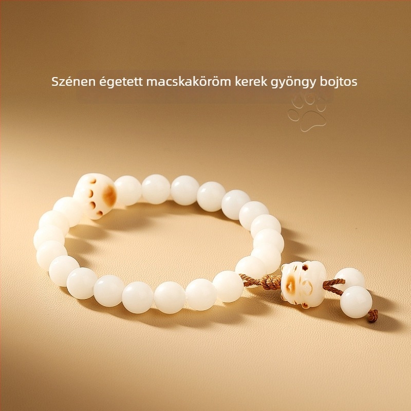 Bodhi gyökér gyöngyös karkötő, szerencse macska dizájn, horgolt, uniszex, Duobao stílus