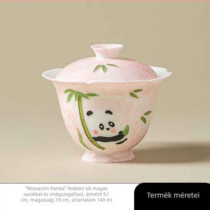 Kézzel festett, magas lábú fedeles tál virágos peremmel, underglaze pasztell Arita-porcelán – teás tál