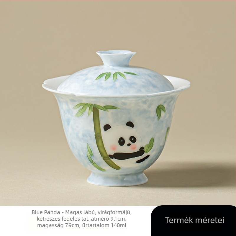 Kézzel festett, magas lábú fedeles tál virágos peremmel, underglaze pasztell Arita-porcelán – teás tál