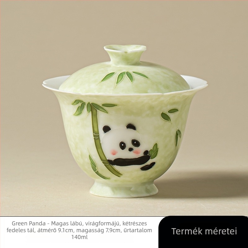 Kézzel festett, magas lábú fedeles tál virágos peremmel, underglaze pasztell Arita-porcelán – teás tál