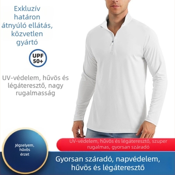 Férfi hosszú ujjú, gyorsan száradó sportos felső, félcipzár, lélegző, egyszínű