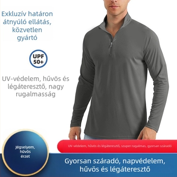 Férfi hosszú ujjú, gyorsan száradó sportos felső, félcipzár, lélegző, egyszínű