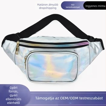 Női vízálló derék-táska színes lézer mintával; keresztpántos/mellkas táska lézer részletekkel