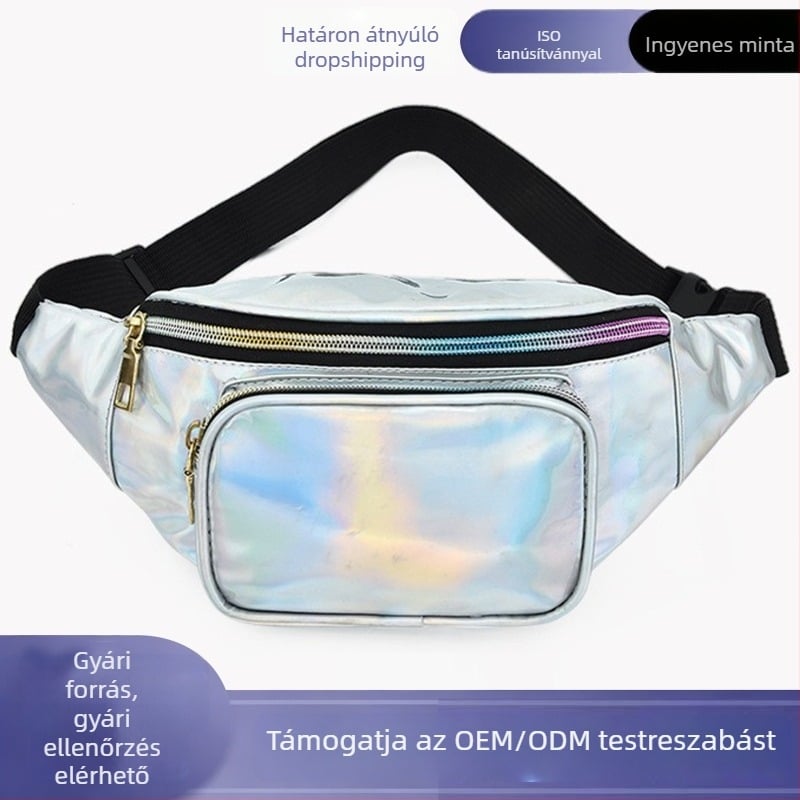 Női vízálló derék-táska színes lézer mintával; keresztpántos/mellkas táska lézer részletekkel