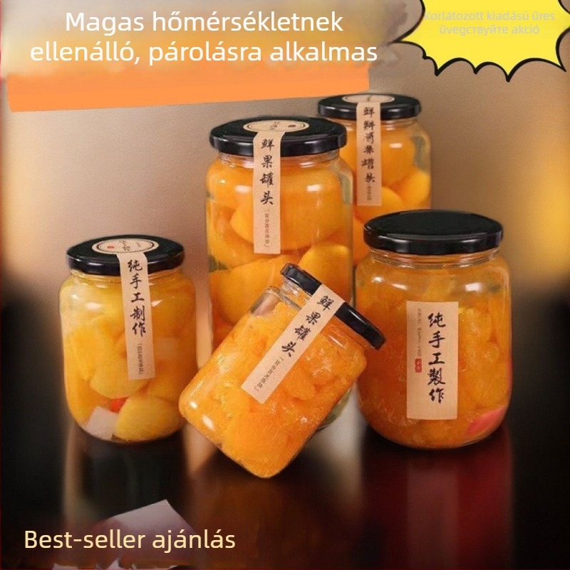 Sárga barack konzerv üveg – hőálló és gőzölhető, fedéllel zárható, 500 g / 750 g