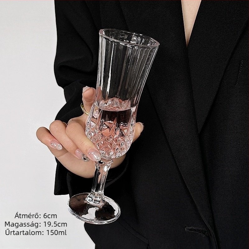 Európai stílusú gyémántcsiszolt üveg borospohárkészlet: whisky goblet, brandy, pezsgő és likőr poharak
